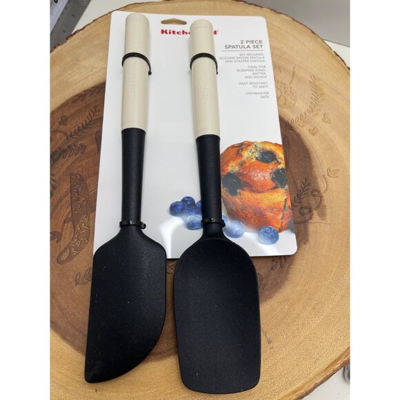 Kitchenaid Almond 2-Piece Silicone Spoon & Scraper Spatula Set Dishwasher Safe. - Picture 1 of 4